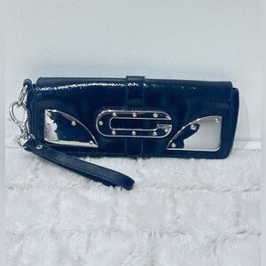 Guess Vintage Y2K Black Patent Leather Buckle Clutch Wristlet